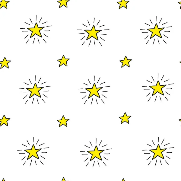 Patern Inconsútil Blanco Con Las Estrellas Brillantes Amarillas Dibujadas Mano — Vector de stock