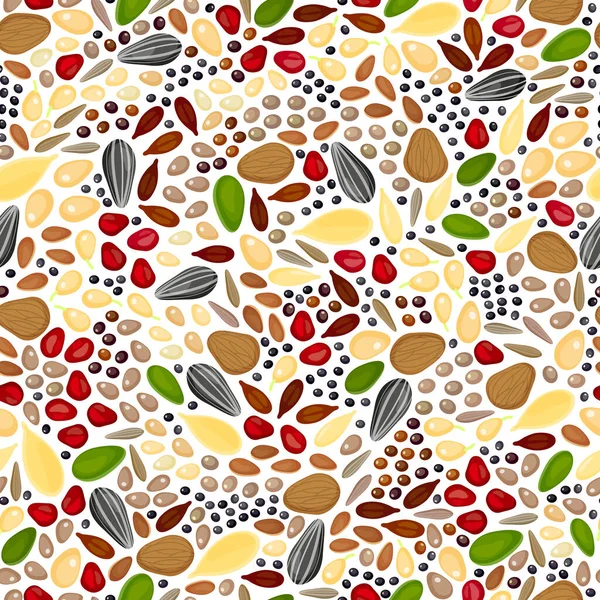 Seamless Pattern Different Cartoon Healthy Seeds — Stock Vector