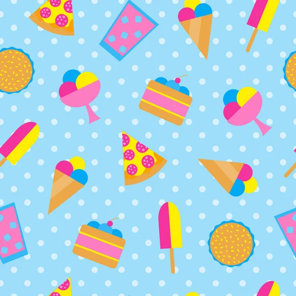 Cute colorful seamless pattern with fast food pop art icons.