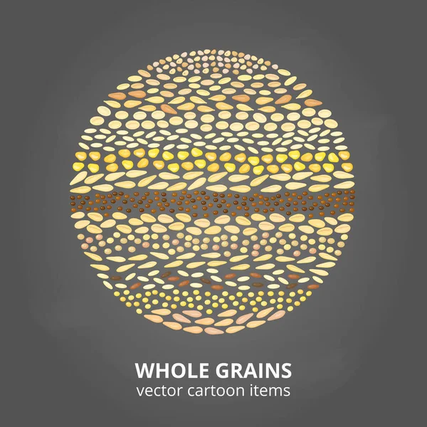 Différents Grains Céréales Entiers Dessin Animé Composé Forme Cercle — Image vectorielle