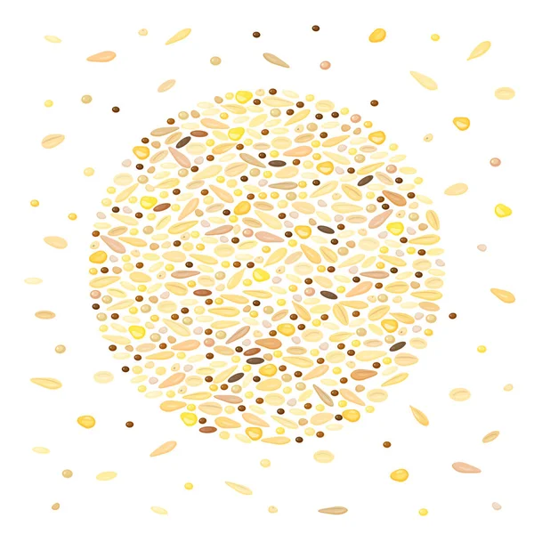 Diferentes Granos Cereales Enteros Dibujos Animados Compuestos Forma Círculo — Vector de stock