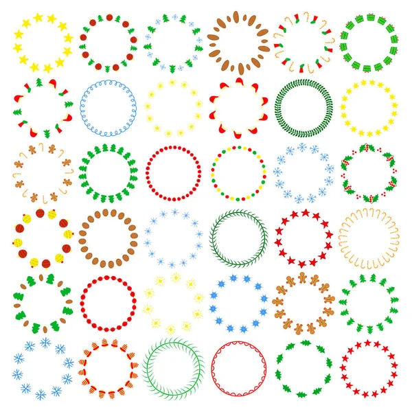 Grande Collection Dessinée Main Différentes Couronnes Rondes Noël Multicolores Isolées — Image vectorielle