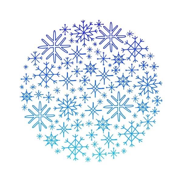 白色背景上圆形的蓝色涂鸦雪片 — 图库矢量图片