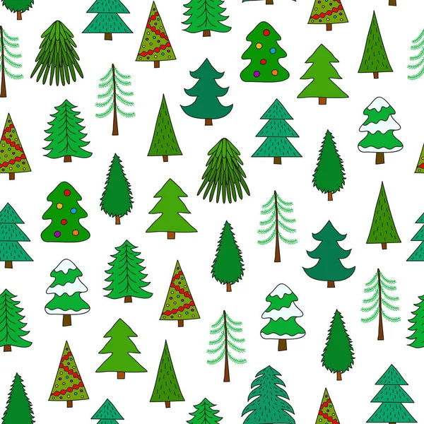 Modèle Sans Couture Avec Des Sapins Verts Doodle — Image vectorielle