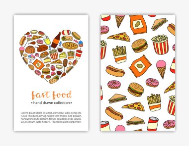 Kart şablonları ve karalama renkli fast food ürünleri. Kullanılan kırpma maskesi.