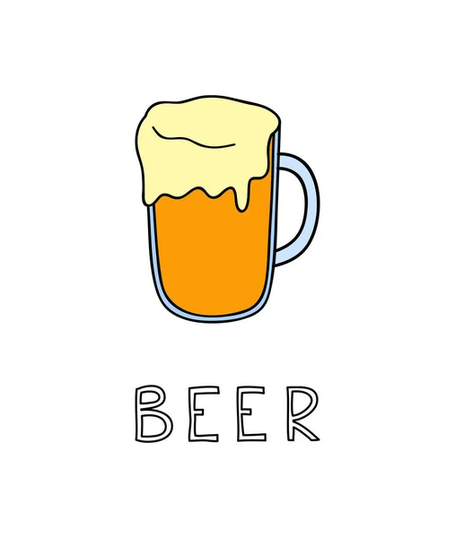 Letras Escritas Mano Cerveza Con Taza Vidrio Para Flayers Carteles — Vector de stock