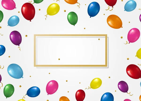 Horizontale Achtergrond Met Realistische Helium Ballonnen Gouden Glitter Streamers Frame — Stockvector