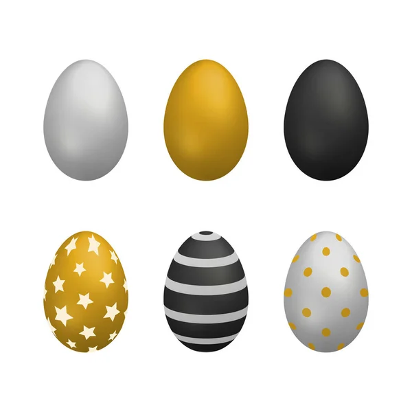 Set Painted Metallic Realistic Eggs Easter Isolated White Background — Stock Vector