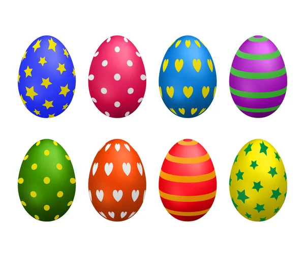 Set Painted Colorful Realistic Eggs Easter Isolated White Background — Stock Vector