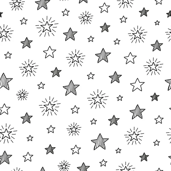 Patrón Sin Costura Blanco Negro Con Estrellas Contorno — Vector de stock