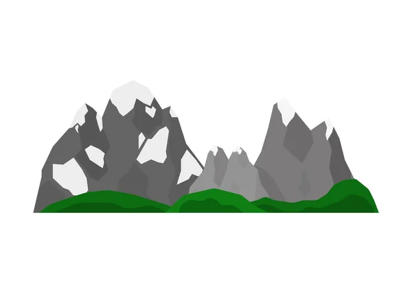 Kompozycja Alpejskich Gór Lodowców Zielonych Wzgórz Płaskim Stylu Białym Tle — Wektor stockowy