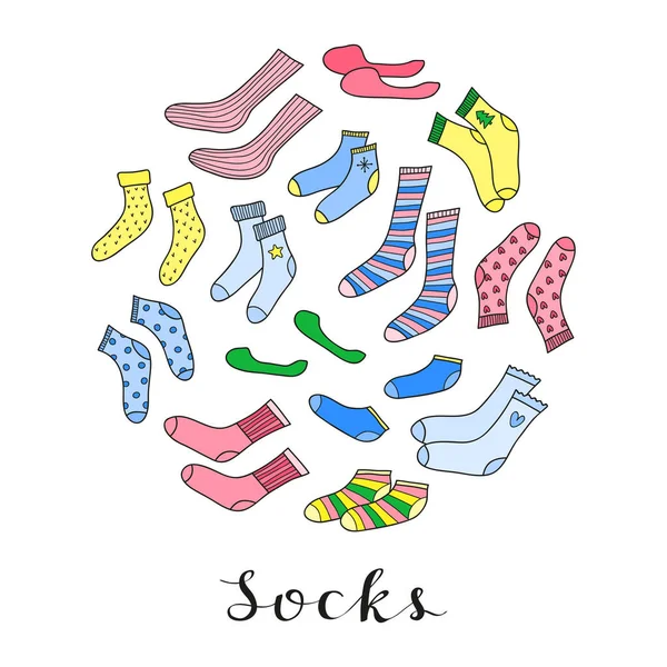 不同的涂鸦色袜子 有字母 — 图库矢量图片