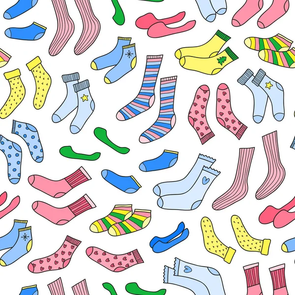 Naadloos Patroon Met Verschillende Kleurrijke Doodle Sokken — Stockvector