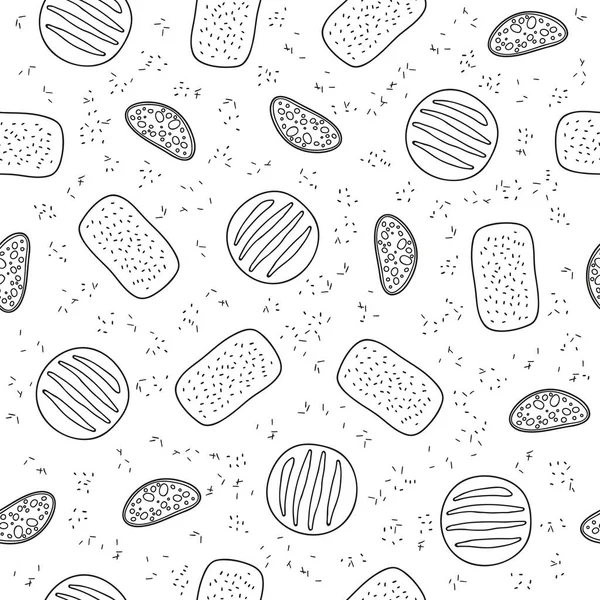 Schwarz Weiß Nahtloses Muster Mit Handgezeichneten Umrissen Brot — Stockvektor