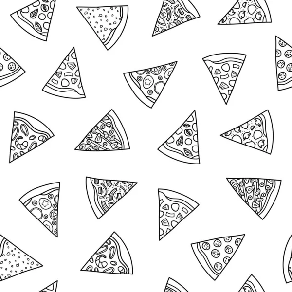 Fekete Fehér Zökkenőmentes Minta Különböző Firka Körvonalú Pizza Szeletek — Stock Vector