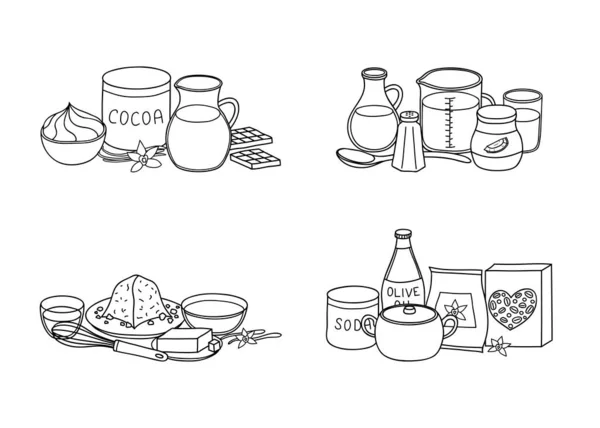 Grupos Cocina Dibujada Mano Ingredientes Para Hornear Aislados Sobre Fondo — Archivo Imágenes Vectoriales