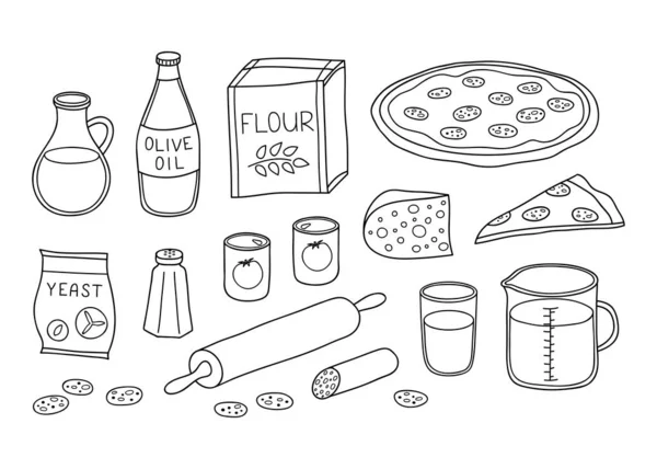 Набор Готовых Ингредиентов Пиццы Пепперони Белом Фоне — стоковый вектор