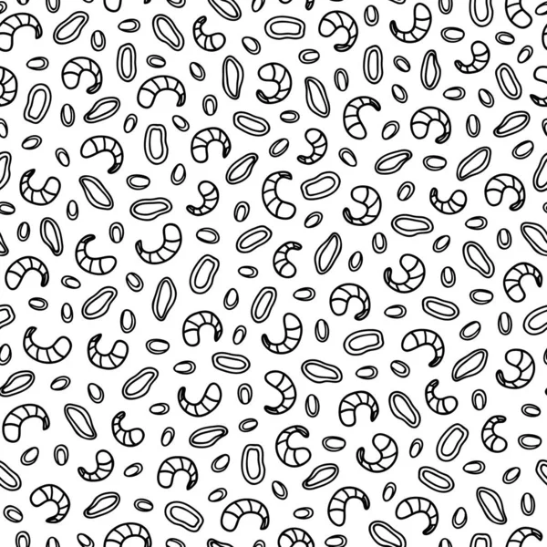 Schwarz Weißes Nahtloses Muster Mit Handgezeichneten Umrissen Von Garnelen Tintenfischkreisen — Stockvektor