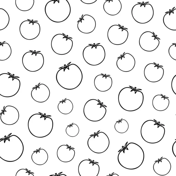 Black White Seamless Pattern Hand Drawn Outline Tomatoes — Stock Vector