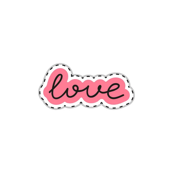 Colorful Doodle Sticker Patch Text Love Isolated White Background — Stock Vector