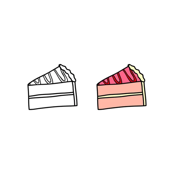 Coupe Gâteau Dessinée Main Colorée Contour Isolé Sur Fond Blanc — Image vectorielle