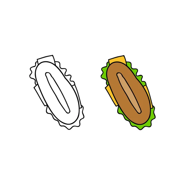 Disegnato Mano Colorato Contorno Lungo Panino Isolato Sfondo Bianco — Vettoriale Stock