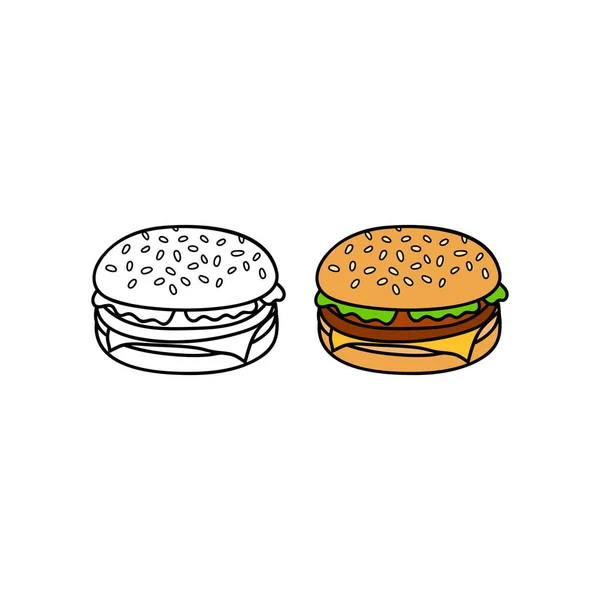 Ręcznie Rysowane Kolorowe Zarys Cheeseburger Izolowane Białym Tle — Wektor stockowy