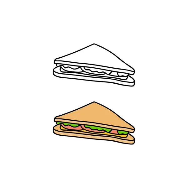 手绘彩色和轮廓三角形三明治 白色背景隔离 — 图库矢量图片