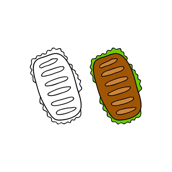 手绘彩色和轮廓长三明治隔离在白色背景 — 图库矢量图片