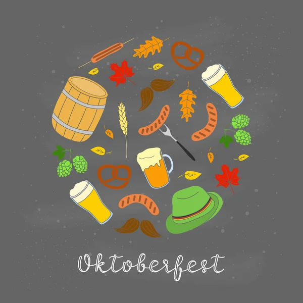 手绘彩色Oktoberfest图标 由圆形和字母组成 — 图库矢量图片