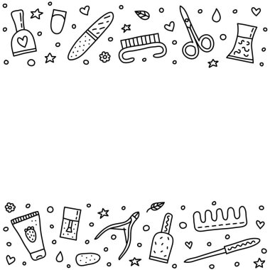 Manikür salonu, çizgiler, girdaplar, semboller için güzel karalama güzellik simgeleri olan bir poster..