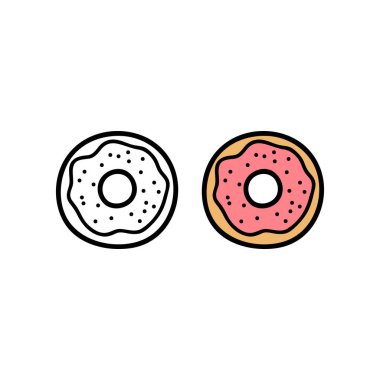 Doodle renkli ve ana hatlı donut beyaz arkaplanda izole edilmiş..