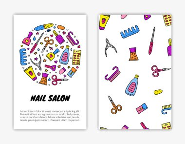 Kart şablonları ve karalama renkli manikür salonları. Kullanılan kırpma maskesi.
