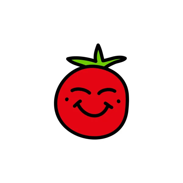 Bonito Tomate Garabato Con Cara Sonriente Aislado Sobre Fondo Blanco — Vector de stock