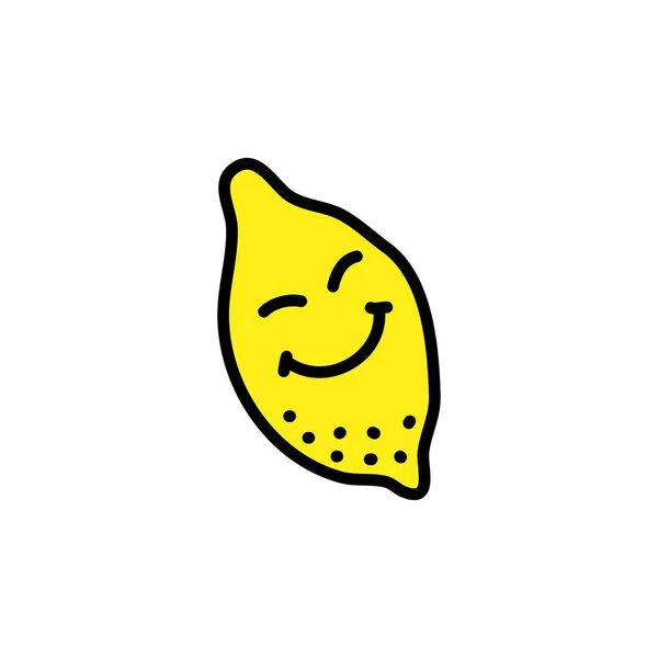 Nettes Doodle Zitrone Mit Lächelndem Gesicht Isoliert Auf Weißem Hintergrund — Stockvektor