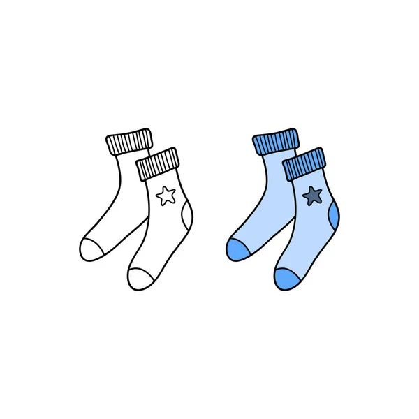 Calcetines Dibujados Mano Color Azul Con Estrella Aislada Sobre Fondo — Archivo Imágenes Vectoriales