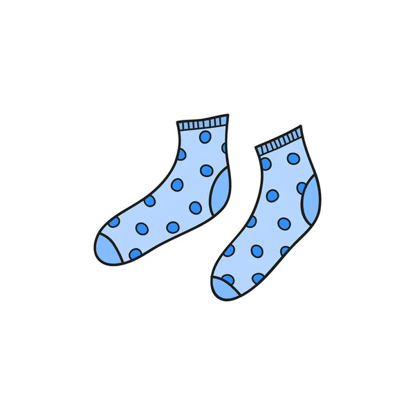 Chaussettes Bleues Dessinées Main Avec Pois Isolés Sur Fond Blanc — Image vectorielle