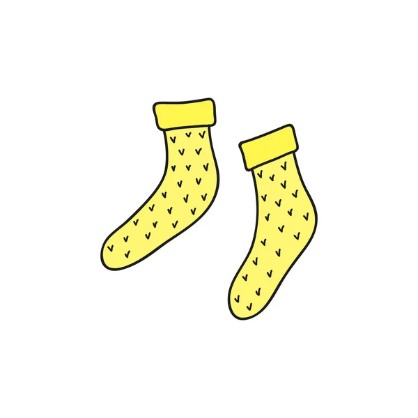 Hand Drawn Colored Yellow Knitted Socks Isolated White Background — Stock Vector