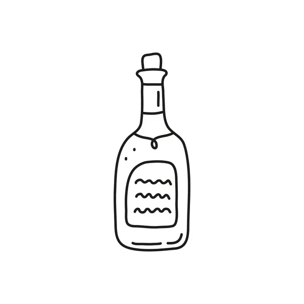 Doodle Outline Fles Wijn Geïsoleerd Witte Achtergrond — Stockvector