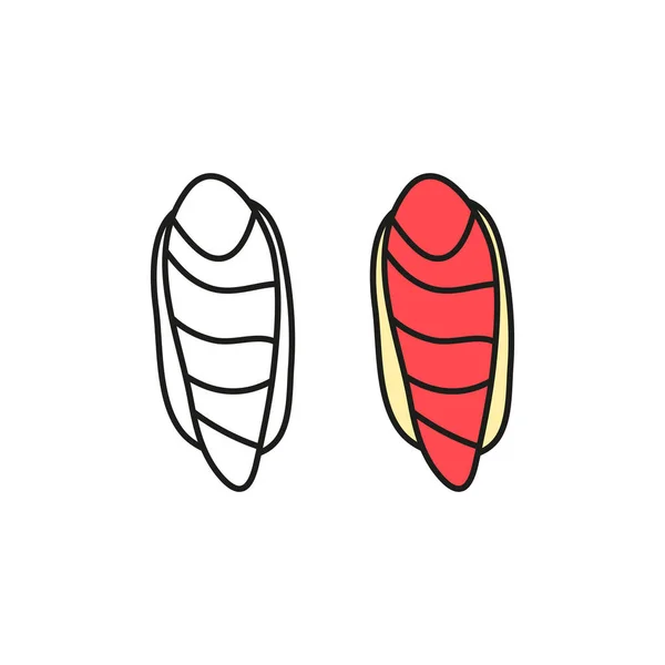Doodle Färgad Och Kontur Maguro Sushi Med Tonfisk Fisk Isolerad — Stock vektor