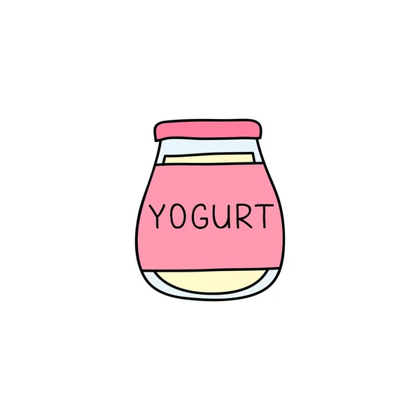 Doodle Färgad Yoghurt Ikon Isolerad Vit Bakgrund — Stock vektor