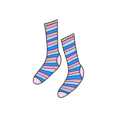 El çizimi çizgili beyaz arka planda izole edilmiş uzun çoraplar..