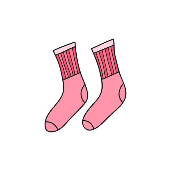 Hand Getrokken Gekleurde Roze Lange Sokken Geïsoleerd Witte Achtergrond — Stockvector