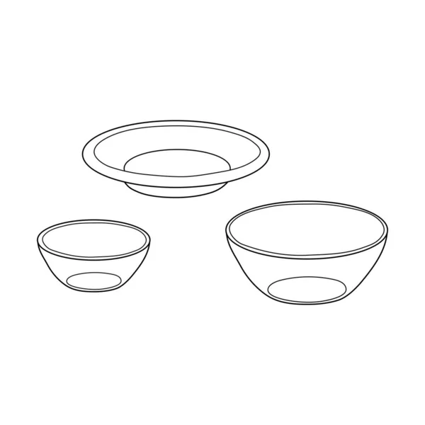 Hand Drawn Outline Empty Bowls Plate Isolated White Background — Stock Vector