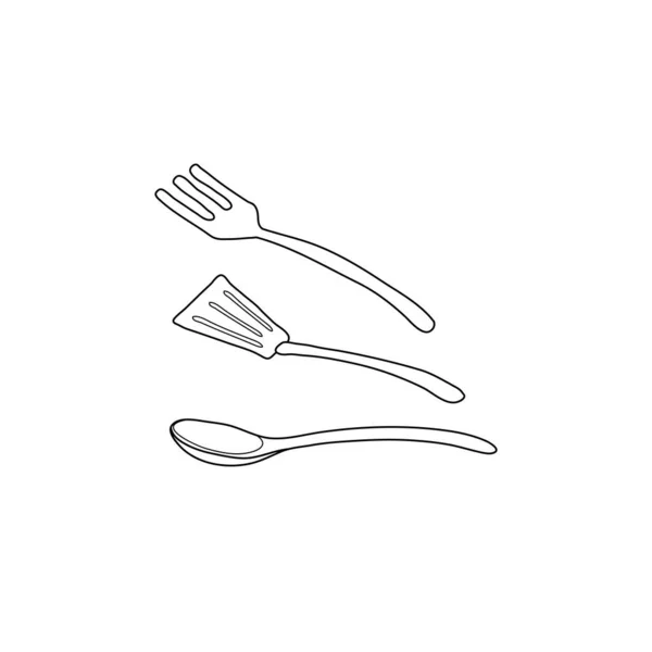 Hand Drawn Outline Kitchen Utensils Isolated White Background — Stock Vector