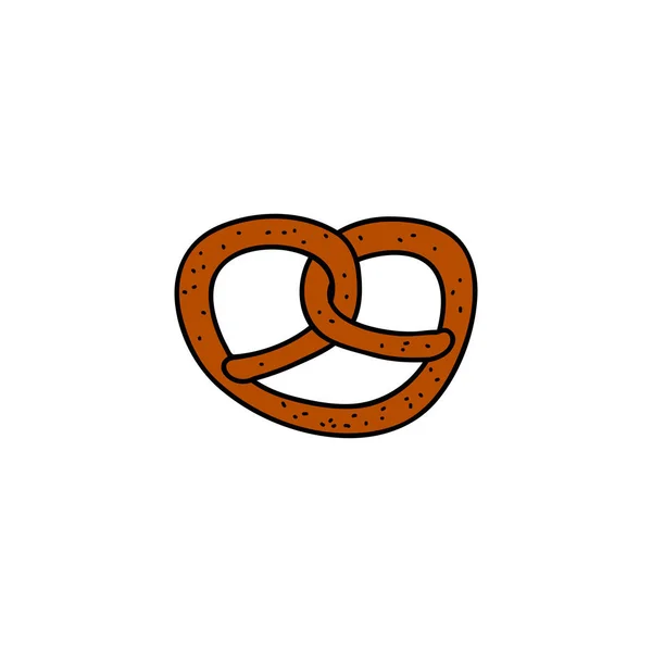 Doodle Χρωματιστά Bavarian Pretzel Απομονώνονται Λευκό Φόντο — Διανυσματικό Αρχείο