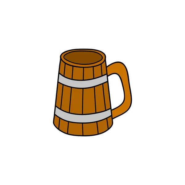 Hand Drawn Colored Wooden Mug Beer Isolated White Background — Stock Vector