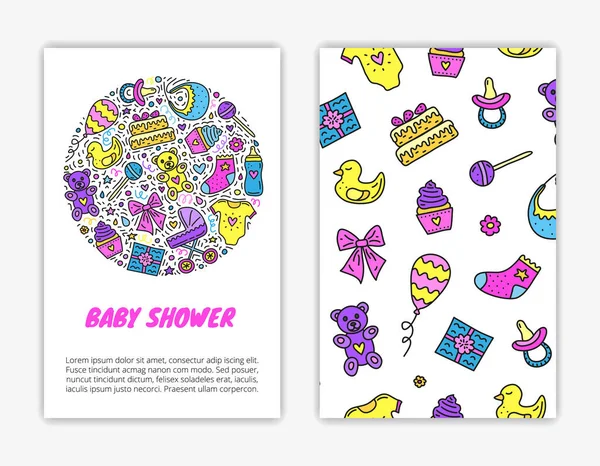 Modelos Cartão Com Doodles Coloridos Para Chá Bebê Máscara Recorte — Vetor de Stock