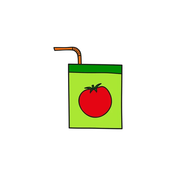 Doodle Gekleurde Tomatensap Karton Met Stro Geïsoleerd Witte Achtergrond — Stockvector