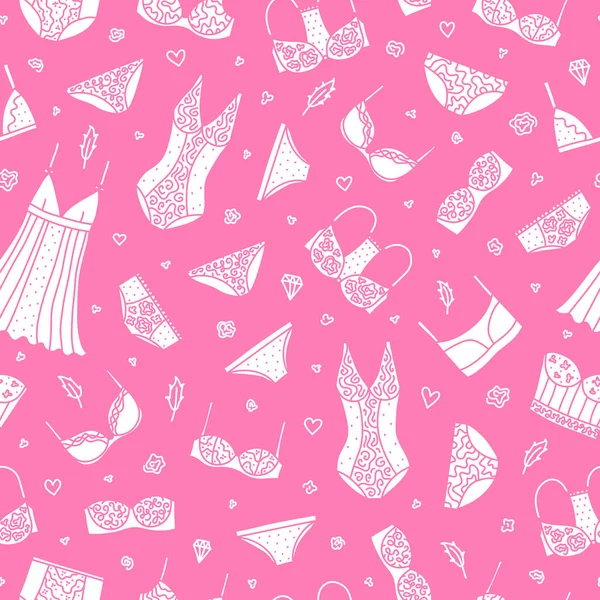 Pink Seamless Pattern Hand Drawn Women Lingerie Nightwear — Stock Vector